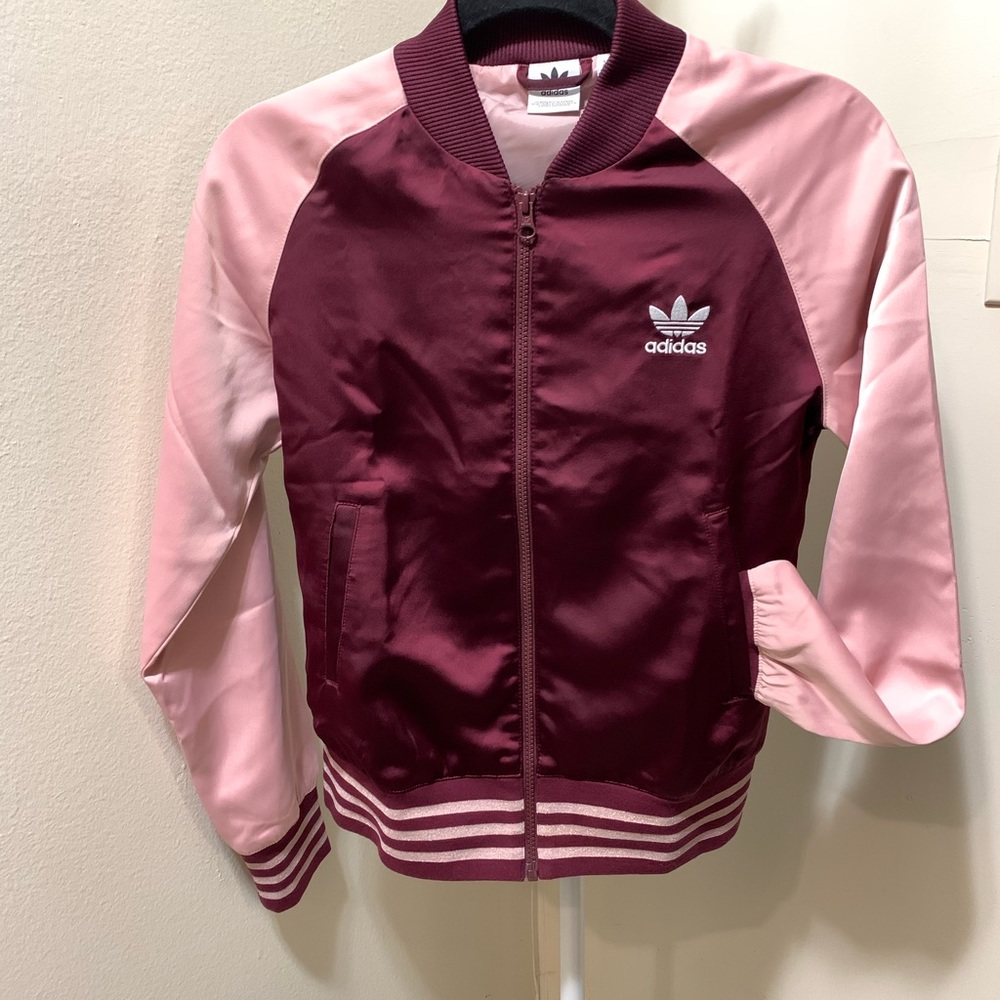 NWT - Adidas Maroon & Pink Satin Track Jacket XS